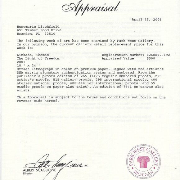 "The Light of Freedom" by Thomas Kinkade Offset Lithograph - Picture 8 of 10